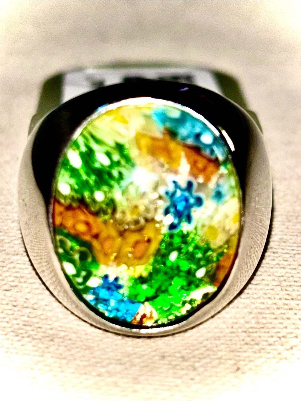 Taramanda Fashion Ring Silver-plated Chunky Faux Multi-Colored Stone
